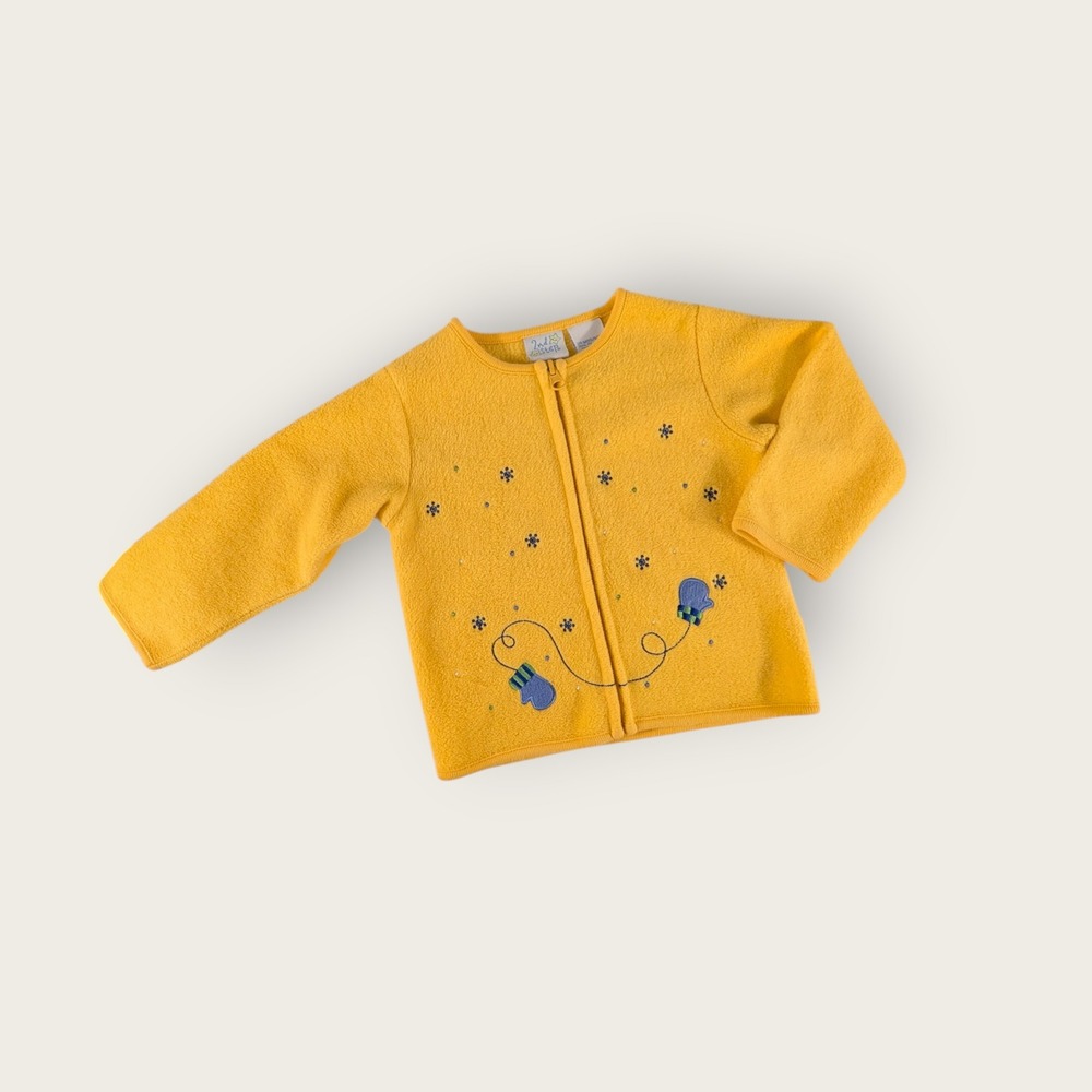 2nd Step Toddler Yellow Fleece Zip Up Jacket Mittens Snowflake Embroidered 24M